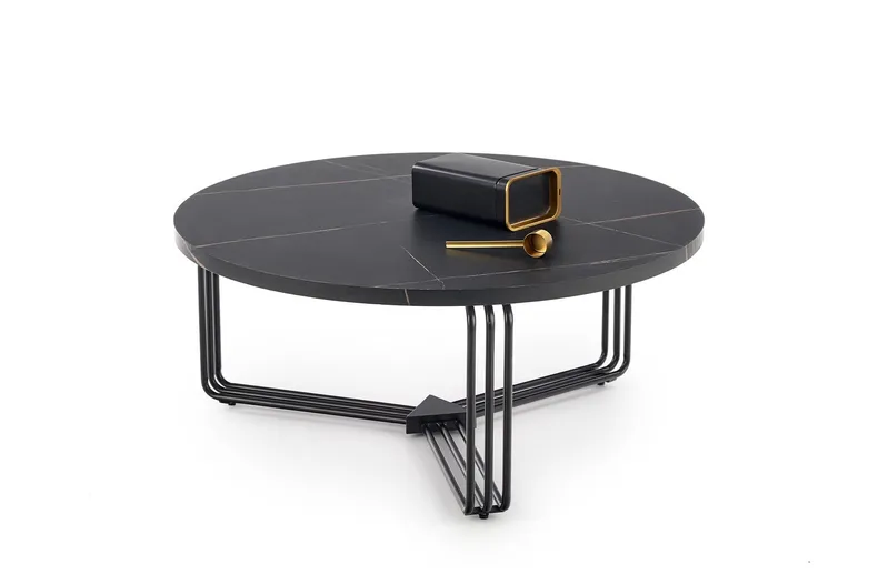 Журнальний стіл круглий HALMAR ANTICA 80x80 см, стільниця - чорний мармур, каркас - чорний фото №8