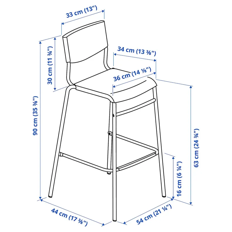 IKEA STIG СТІГ, барний стілець зі спинкою, чорний / чорний, 63 см 304.984.18 фото №8