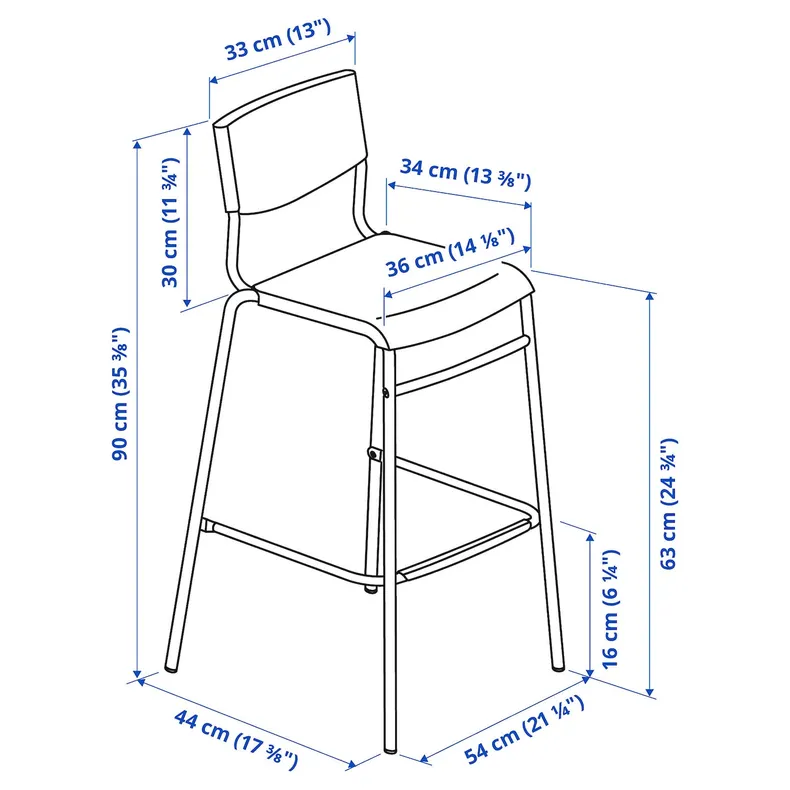 IKEA STIG СТИГ, стул барный, чёрный / черный, 63 см 304.984.18 фото №8