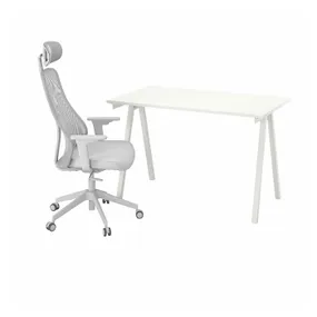 IKEA TROTTEN ТРОТТЕН / MATCHSPEL МАТЧСПЕЛЬ, стіл і стілець, білий / світло-сірий 495.376.98 фото