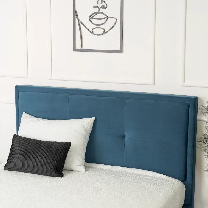 Кровать двуспальная бархатная MEBEL ELITE ANDRE Velvet, 140x200 см, Темно-синий фото №6