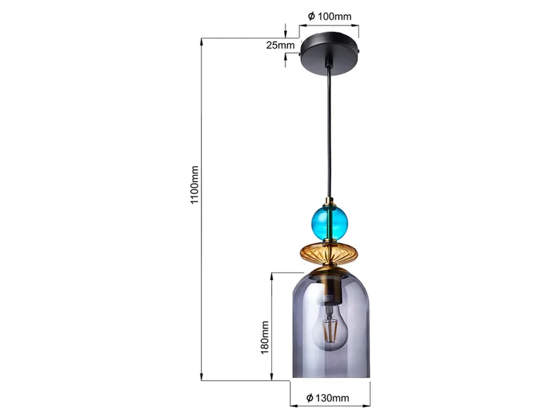 BRW Подвесной светильник Tropea 13 см из дымчатого стекла 094592 фото №3