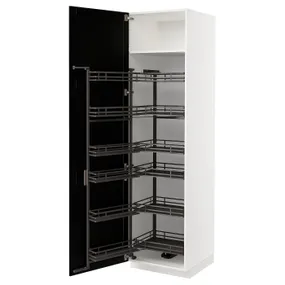 IKEA METOD МЕТОД, высокий шкаф с выдвижным модулем, белый / Лерхиттан с черными пятнами, 60x60x220 см 594.720.07 фото