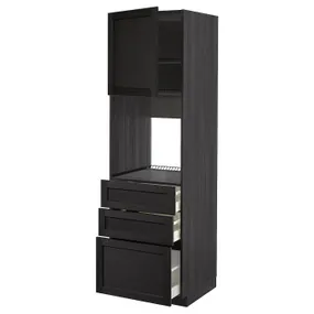 IKEA METOD МЕТОД / MAXIMERA МАКСИМЕРА, высокий шкаф д / духовки / дверь / 3ящика, черный / Лерхиттан с черными пятнами, 60x60x200 см 294.549.86 фото