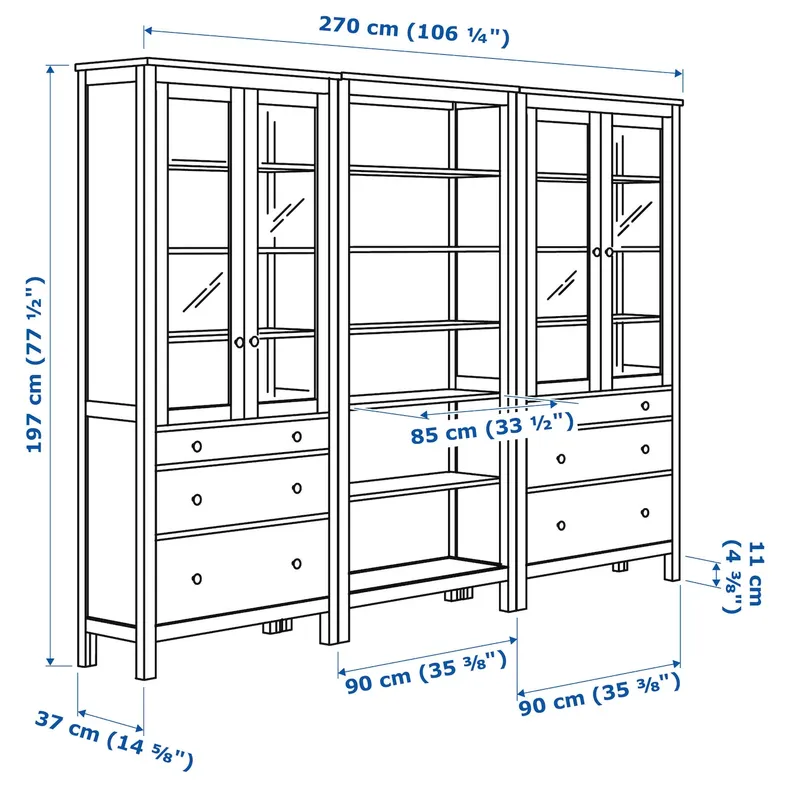 IKEA HEMNES ХЕМНЭС, комб для хран с дверц / ящ, красное пятно / светло-коричневое пятно, 270x197 см 894.947.29 фото №6