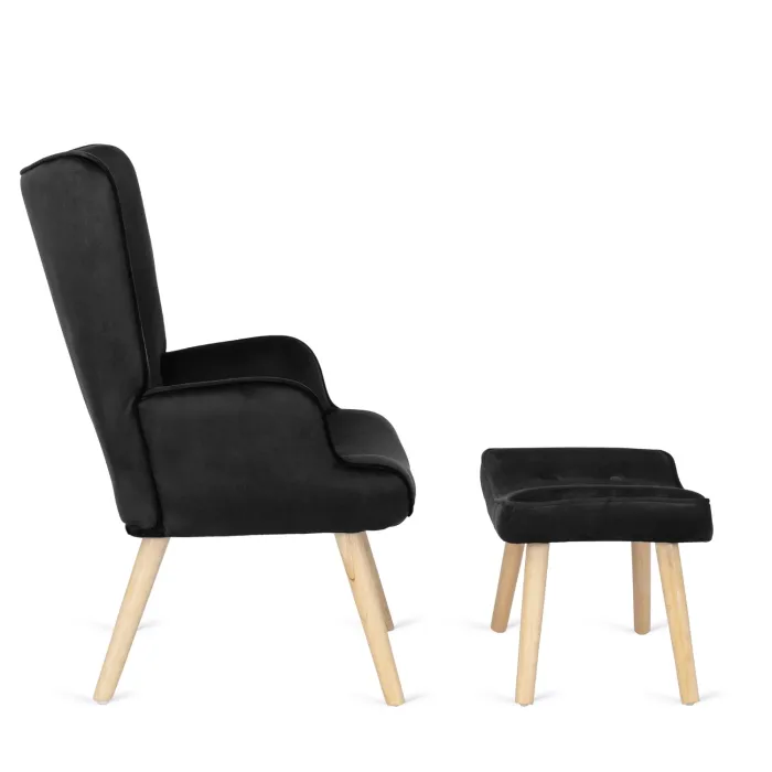 Кресло мягкое бархатное с подставкой для ног MEBEL ELITE LOZANO Velvet, Черный фото №13