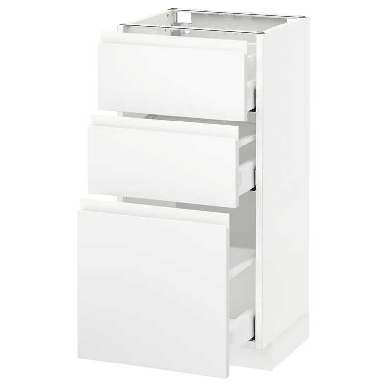 IKEA METOD МЕТОД / MAXIMERA МАКСИМЕРА, напольный шкаф с 3 ящиками, белый / Воксторп матовый белый, 40x37 см 591.128.35 фото №1
