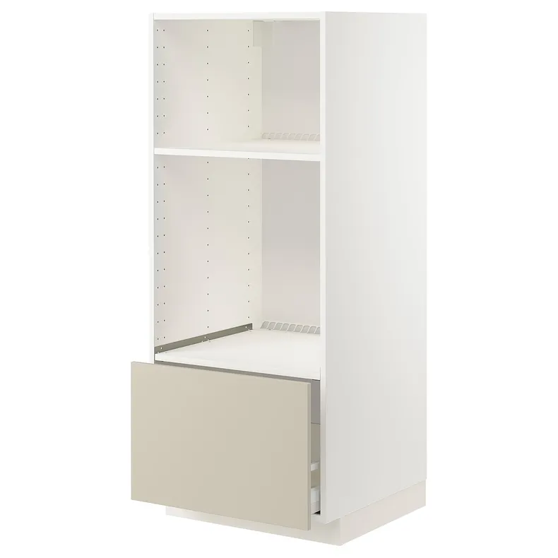 IKEA METOD МЕТОД / MAXIMERA МАКСИМЕРА, высокий шкаф д / духовки / СВЧ с ящиком, белый / гавсторпский бежевый, 60x60x140 см 894.268.15 фото №1