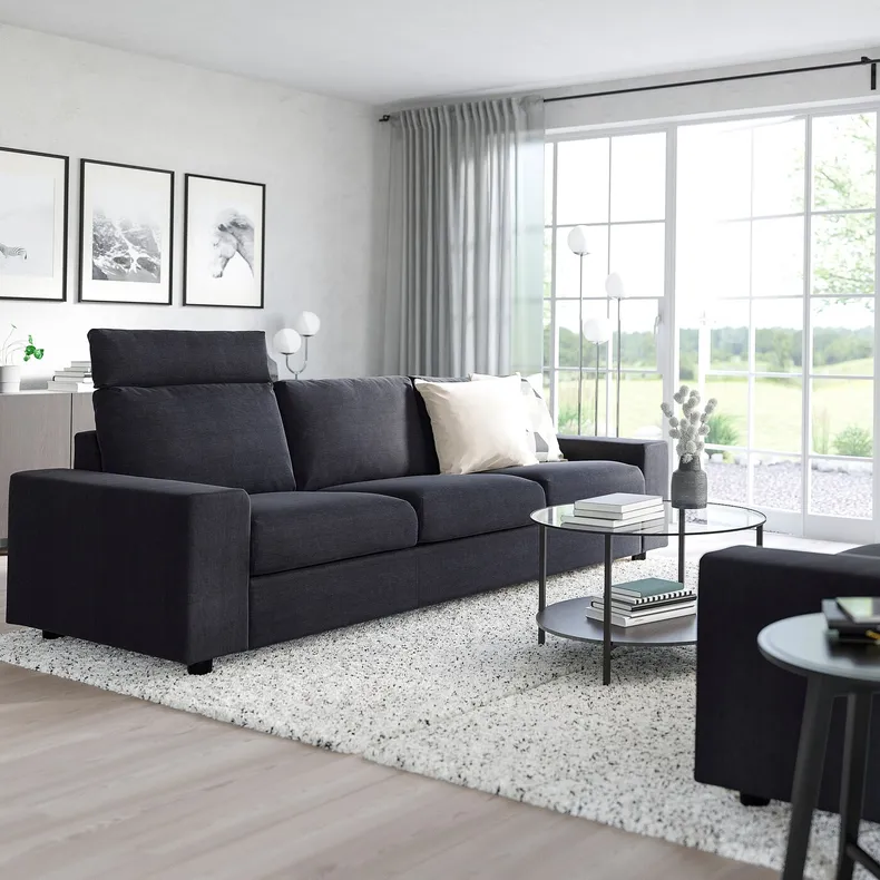IKEA VIMLE ВІМЛЕ, 3-місний диван, з узголів'ям з широкими підлокітниками/САКСЕМАРА чорно-синій 494.014.64 фото №2