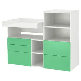IKEA SMÅSTAD СМОСТАД / PLATSA ПЛАТСА, пеленальний стіл, біло-зелений з книжковою шафою, 150x79x123 см 494.839.21 фото