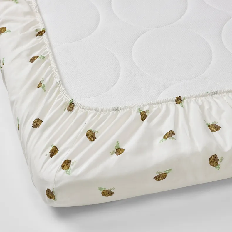 IKEA TROLLDOM ТРОЛЛЬДОМ, простирадло на резинці д/дитяч ліжк, орнамент їжак/білий, 60x120 см 205.143.86 фото №2
