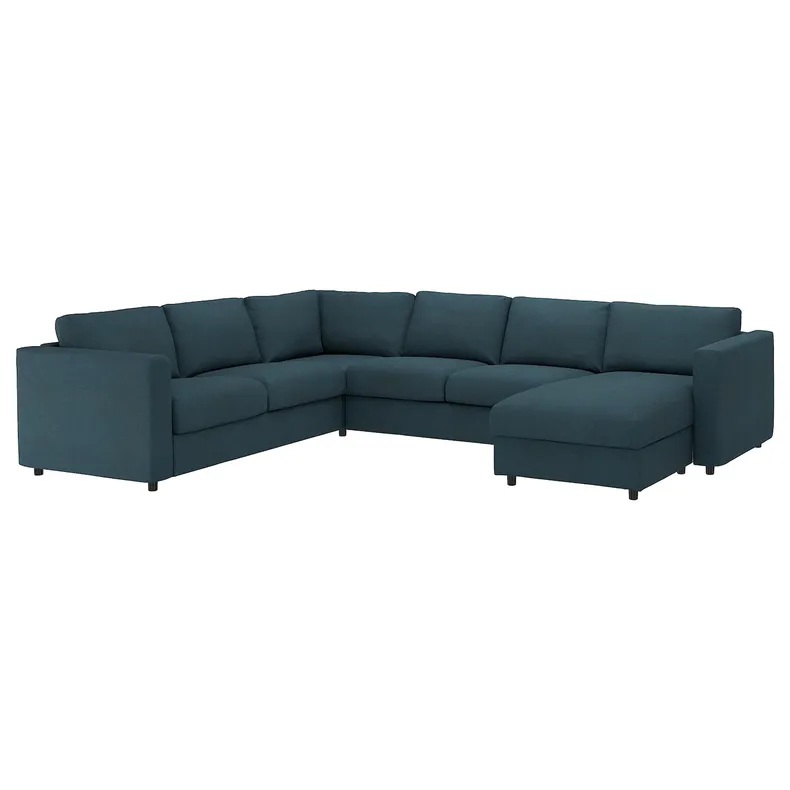 IKEA VIMLE ВИМЛЕ, 5-местный угловой диван, с шезлонгом/Hillared темно-синий 094.343.53 фото №1