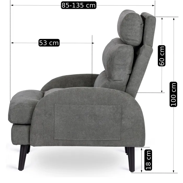 Кресло мягкое с подставкой для ног MEBEL ELITE HENRY, ткань: серый фото №16