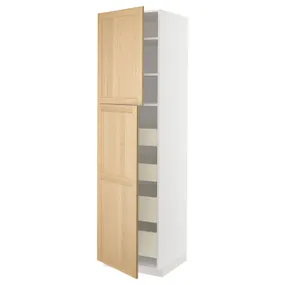 IKEA METOD МЕТОД / MAXIMERA МАКСІМЕРА, висока шафа, 2 дверцят / 4 шухляди, білий / ФОРСБАККА дуб, 60x60x220 см 095.095.03 фото
