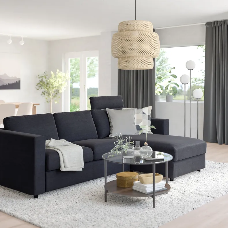 IKEA VIMLE ВИМЛЕ, 3-местный диван с козеткой, с подголовником Саксемара / черно-синий 293.991.36 фото №2