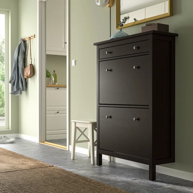 IKEA HEMNES ХЕМНЕС, шафа для взуття з 2 відділеннями, чорний і коричневий, 89x30x127 см 402.169.08 фото №10