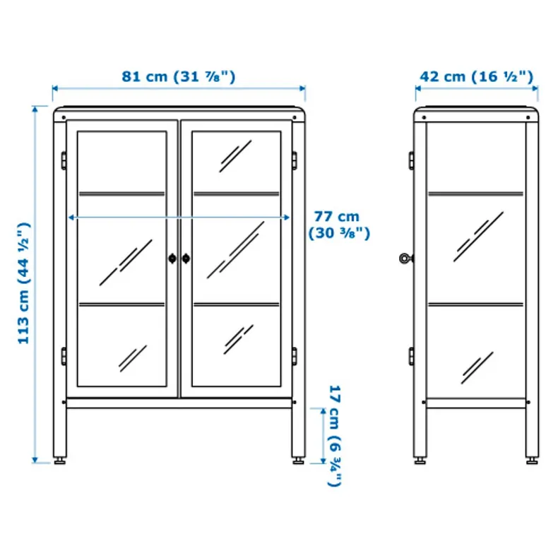 IKEA FABRIKÖR ФАБРІКЕР, шафа зі скляними дверцятами, чорно-синій, 81x113 см 003.631.71 фото №9