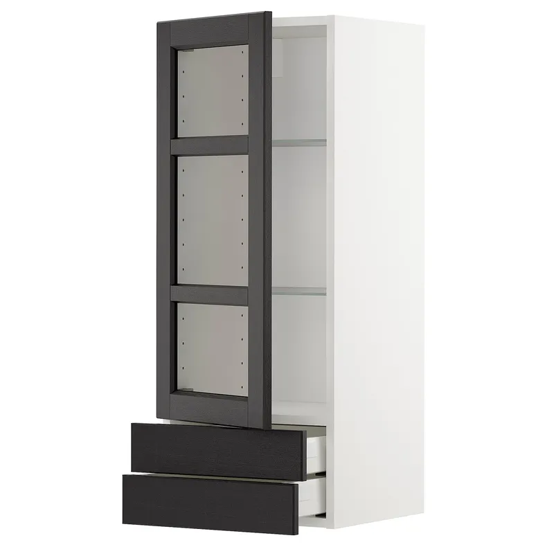 IKEA METOD МЕТОД / MAXIMERA МАКСИМЕРА, навесной шкаф / стекл дверца / 2 ящика, белый / Лерхиттан с черными пятнами, 40x100 см 594.531.98 фото №1