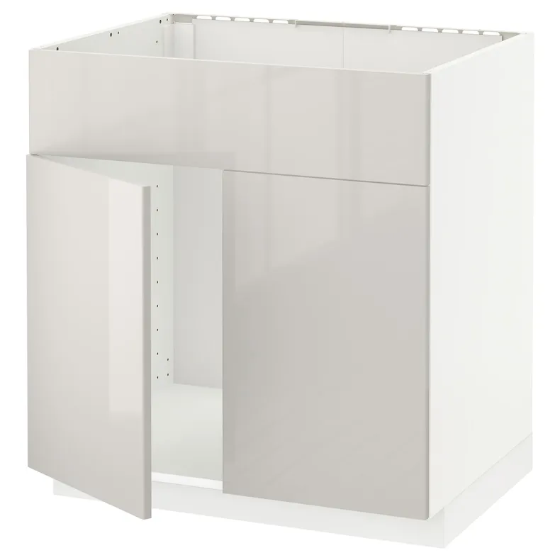 IKEA METOD МЕТОД, шкаф под мойку / 2 двери / фасад, белый / светло-серый, 80x60 см 394.623.06 фото №1