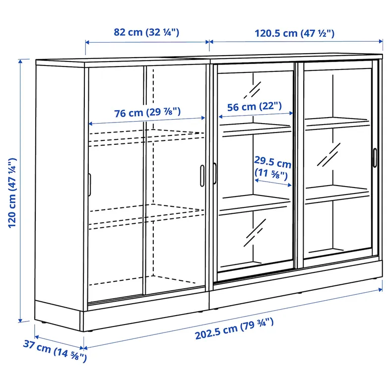 IKEA TONSTAD ТОНСТАД, комбінація для зберіг з розсув двер, дуб okl / прозоре скло, 202x37x120 см 695.150.68 фото №3