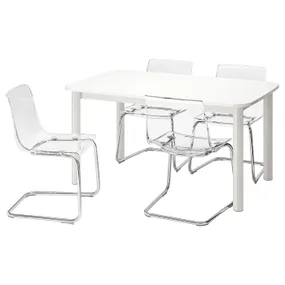 IKEA STRANDTORP СТРАНДТОРП / TOBIAS ТОБІАС, стіл+4 стільці, білий/прозорий, 150/205/260x95 см 393.886.70 фото