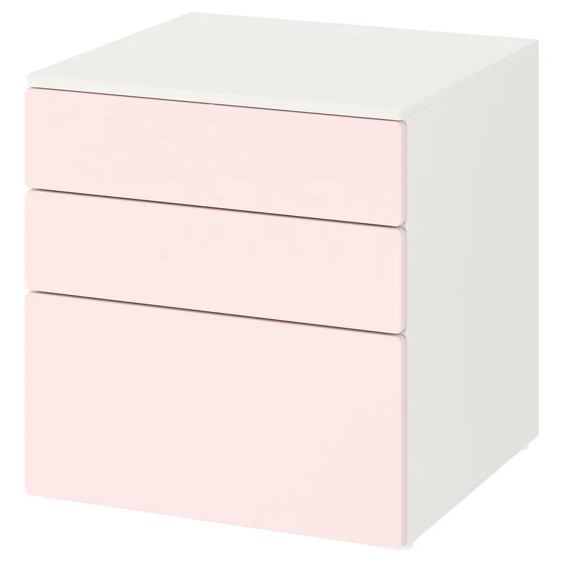 IKEA SMÅSTAD СМОСТАД / PLATSA ПЛАТСА, комод із 3 шухлядами, білий / блідо-рожевий, 60x57x63 см 593.875.61 фото №1