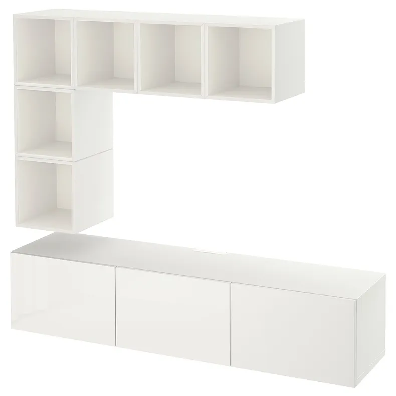 IKEA BESTÅ БЕСТО / EKET ЭКЕТ, шкаф для ТВ, комбинация, белый / Сельсвикен глянцевый / белый, 180x42x185 см 694.768.25 фото №1