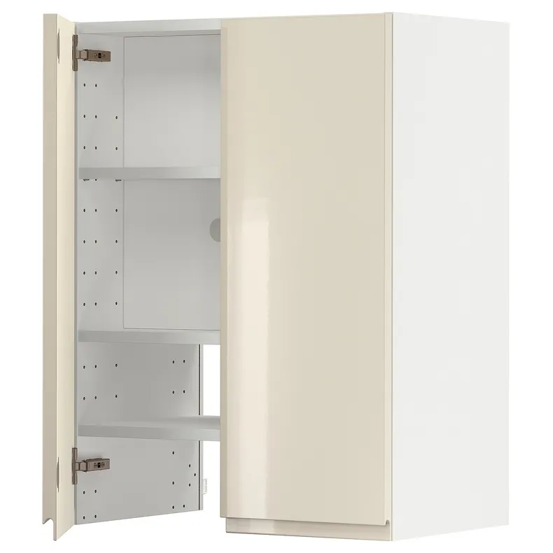 IKEA METOD МЕТОД, навесной шкаф д / вытяжки / полка / дверь, белый / светло-бежевый глянцевый Voxtorp, 60x80 см 295.045.47 фото №1