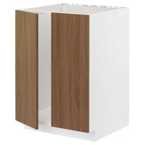 IKEA METOD МЕТОД, підлогова шафа для мийки+2 дверцят, білий / Tistorp імітація коричневого горіха, 60x60 см 595.192.17 фото