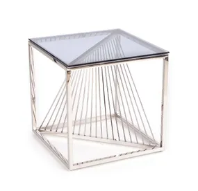 Журнальный стол HALMAR INFINITY квадратный 55x55 см, каркас - серебро, стекло - дымчатое фото