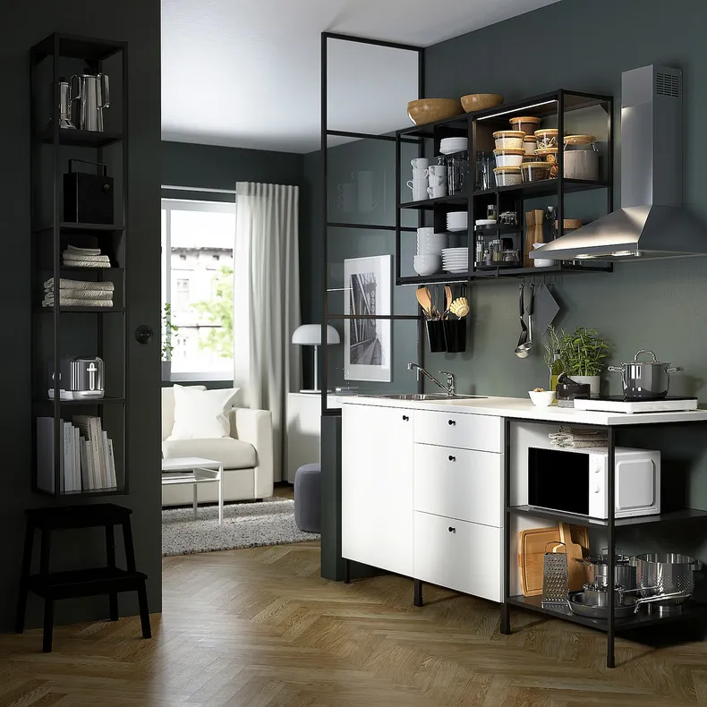 IKEA ENHET ЭНХЕТ, кухня, антрацит / белый, 183x63.5x222 см 993.375.12 фото №2