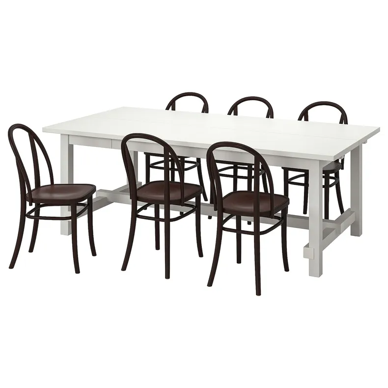 IKEA NORDVIKEN НОРДВІКЕН / SKOGSBO СКОГСБУ, стіл+6 стільців, білий / темно-коричневий, 210 / 289 см 295.151.07 фото №1