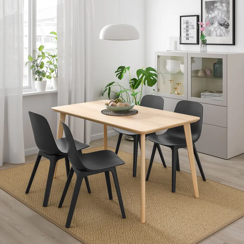 IKEA LISABO ЛИСАБО / ODGER ОДГЕР, стол и 4 стула, шпон ясеня / антрацит, 140x78 см 593.050.42 фото №2