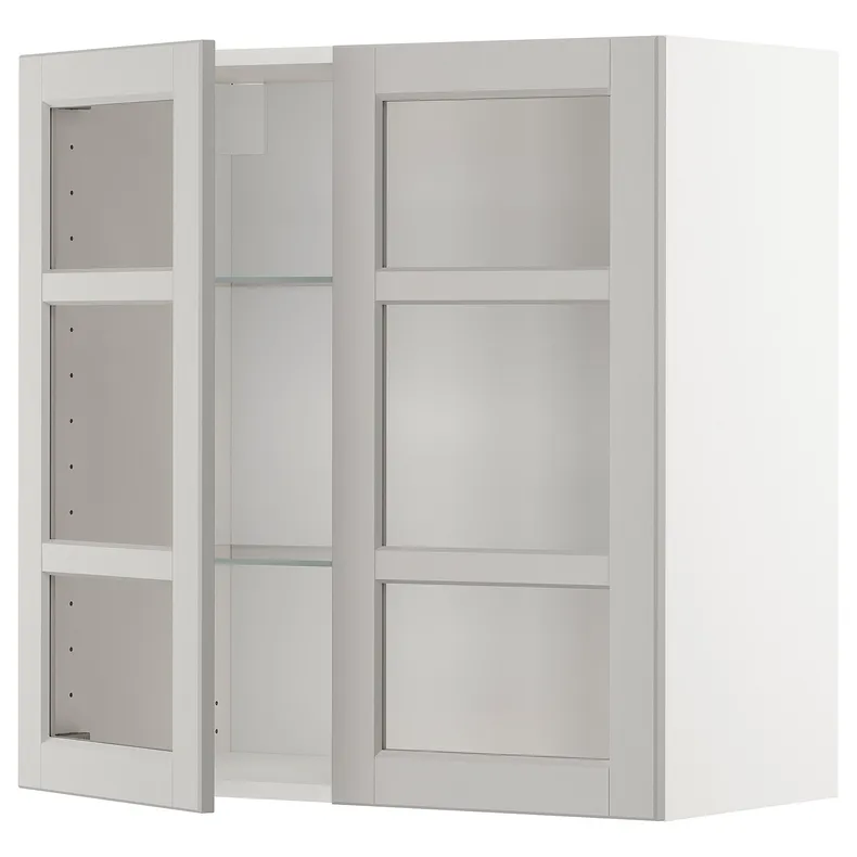 IKEA METOD МЕТОД, настінна шафа, полиці / 2 склх дверц, білий / світло-сірий Lerhyttan, 80x80 см 894.701.39 фото №1
