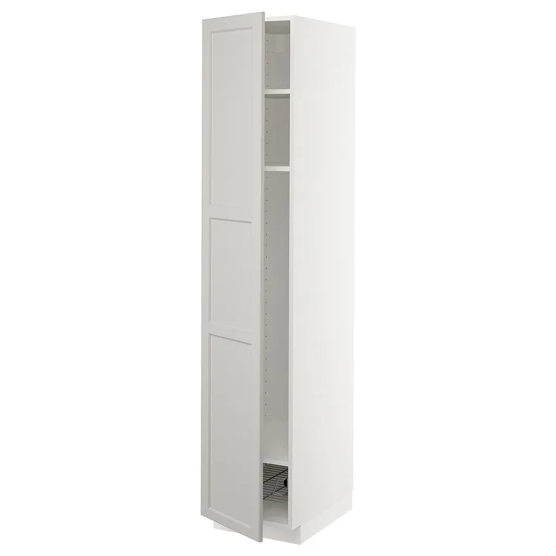IKEA METOD МЕТОД, висока шафа, полиці / дротяний кошик, білий / світло-сірий Lerhyttan, 40x60x200 см 794.543.14 фото №1