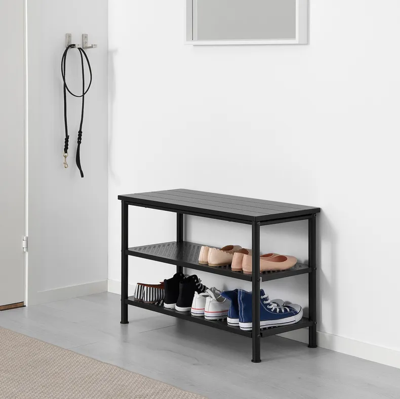 IKEA PINNIG ПИННИГ, скамья с полкой для обуви, черный, 79x35x52 см 803.297.91 фото №2
