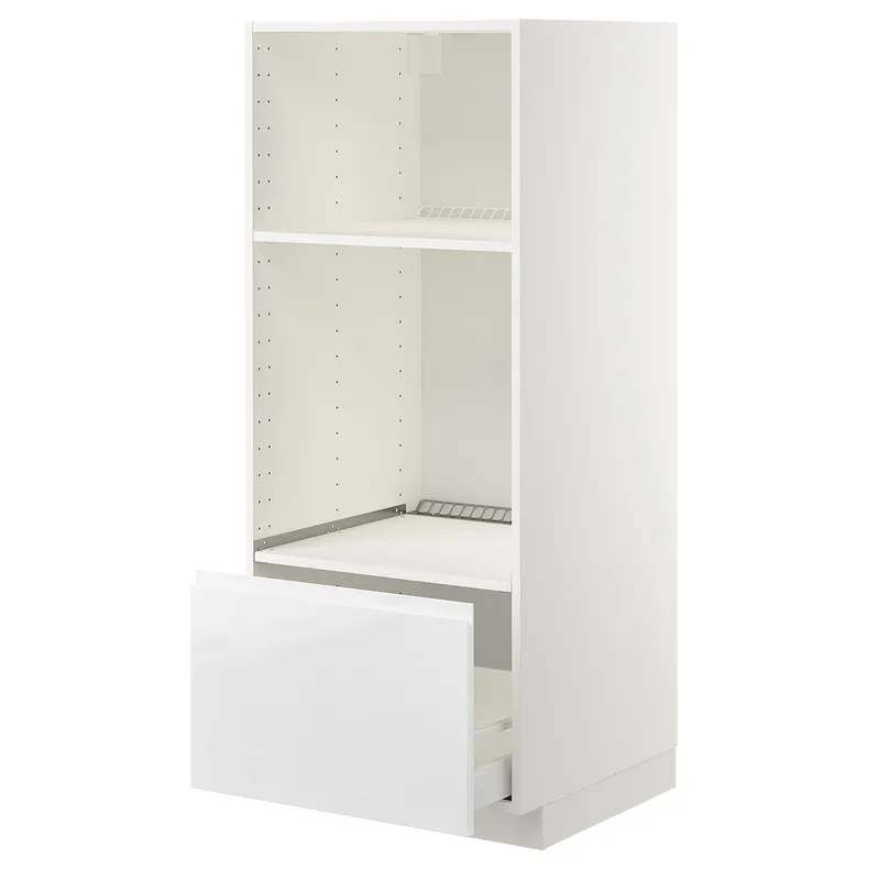 IKEA METOD МЕТОД / MAXIMERA МАКСИМЕРА, высокий шкаф с ящиком д / духовки / СВЧ, белый / Воксторп глянцевый / белый, 60x60x140 см 892.540.60 фото №1