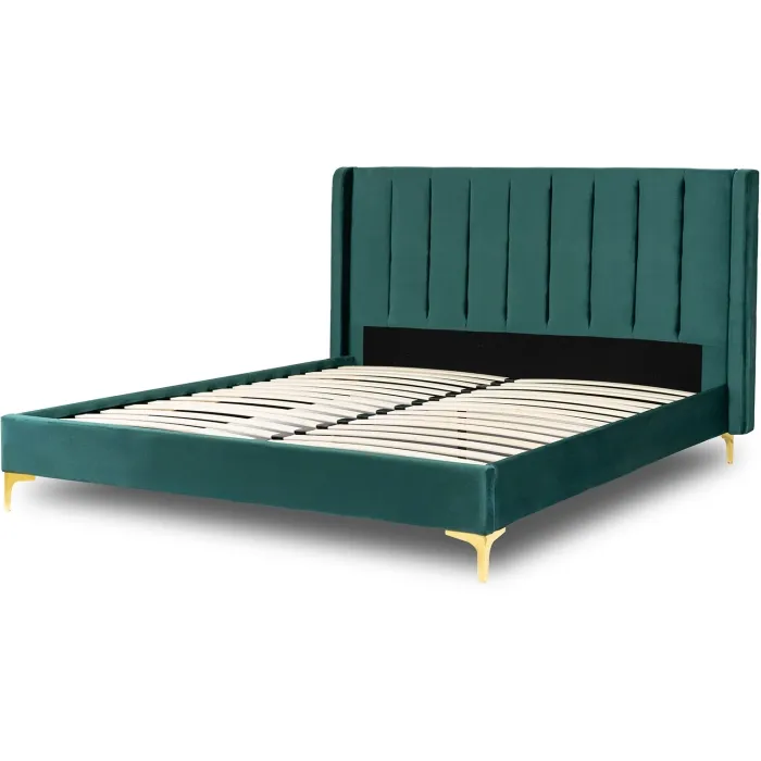 Кровать двуспальная бархатная MEBEL ELITE ARIA Velvet, 160x200 см, Зеленый фото №1