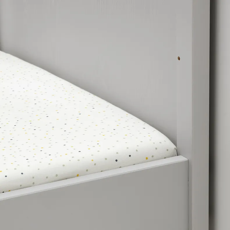 IKEA DRÖMSLOTT ДРЕМСЛОТТ, простирадло на резинці д/дитяч ліжк, горох зелений/різнобарвний, 60x120 см 005.211.99 фото №3