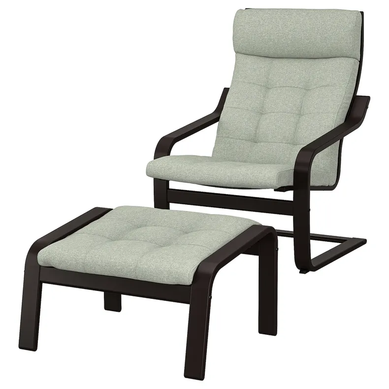 IKEA POÄNG ПОЕНГ, крісло та підставка для ніг, чорно-коричневий / ГУННАРЕД світло-зелений 995.019.27 фото №1