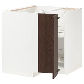 IKEA METOD МЕТОД, кутова підлогова шафа, обертова, білий / СІНАРП коричневий, 88x88 см 194.045.10 фото