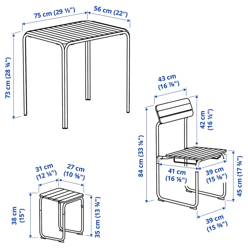 IKEA FURUÖN ФУРУЁН, стол+2 стула+2 табурета для ног, коричневый / внешний 305.437.36 фото №7
