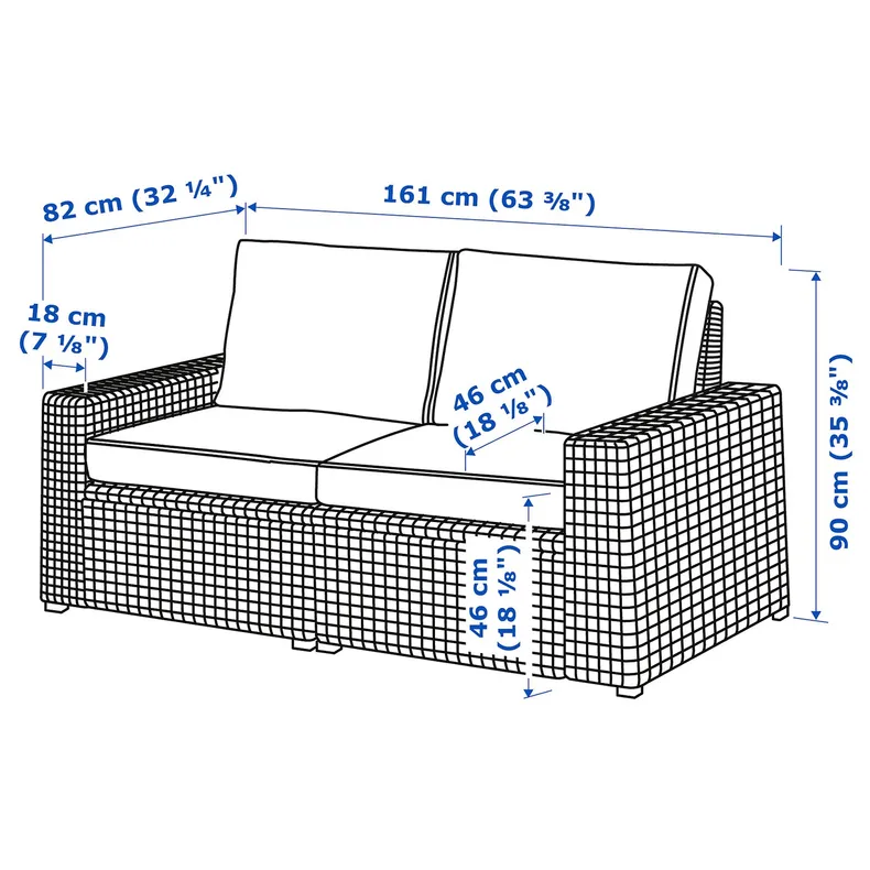 IKEA SOLLERÖN СОЛЛЕРЕН, 2-місний модульний диван, для вулиці, темно-сірий, ярпенський, дувхольменський антрацит фото №6