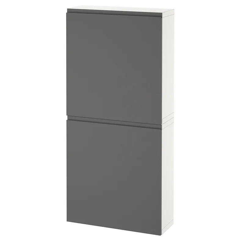 IKEA BESTÅ БЕСТО, навесной шкаф с 2 дверями, белый / темно-серый, 60x22x128 см 194.219.82 фото №1