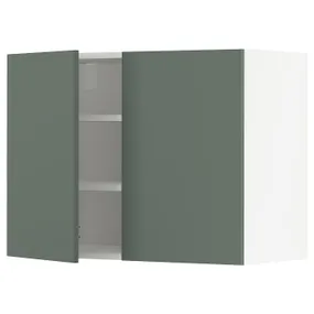 IKEA METOD МЕТОД, навісна шафа з полицями / 2 дверцят, білий / БОДАРП сіро-зелений, 80x60 см 594.672.75 фото