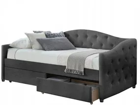 Ліжко односпальне з шухлядами HALMAR ALOHA, 90x200 см, оксамит: сірий фото