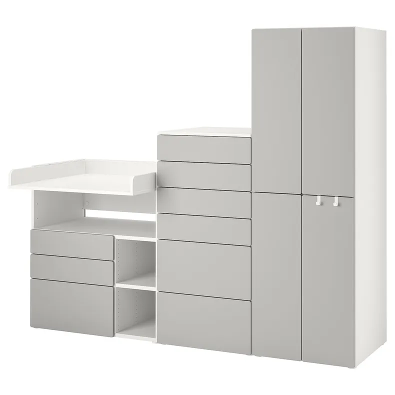 IKEA SMÅSTAD СМОСТАД / PLATSA ПЛАТСА, комбинация д / хранения, белый серый / с пеленальным столиком, 210x79x181 см 694.312.00 фото №1