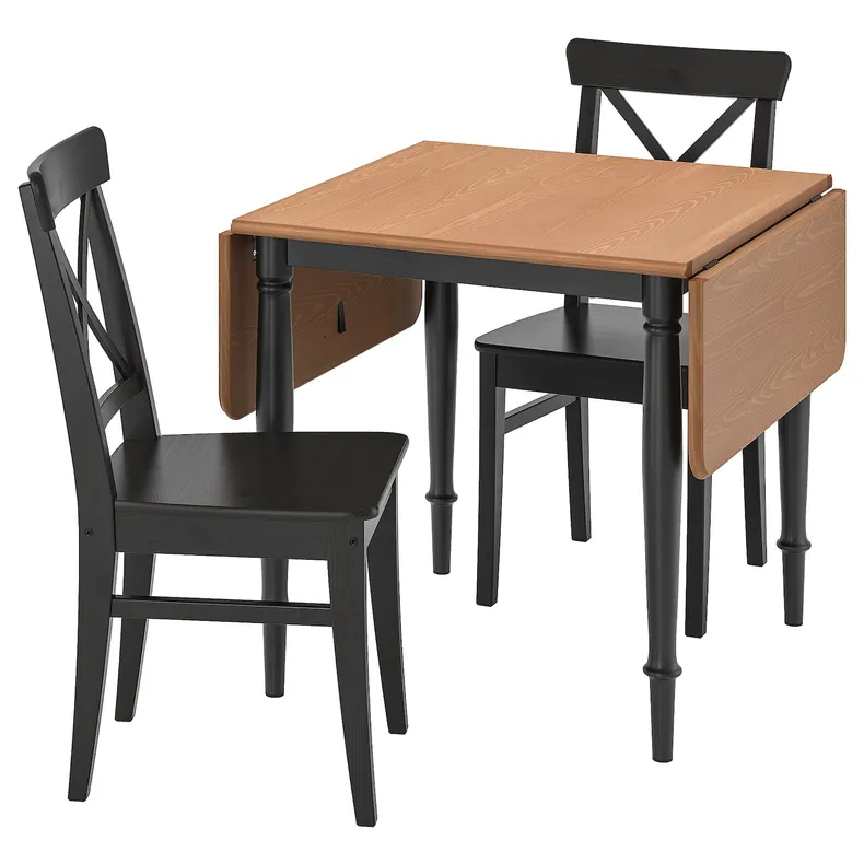 IKEA DANDERYD ДАНДЭРЮД / INGOLF ИНГОЛЬФ, стол и 2 стула, сосна черная / черный, 74 / 134x80 см 594.783.92 фото №1