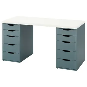 IKEA LAGKAPTEN ЛАГКАПТЕН / ALEX АЛЕКС, письменный стол, белый / серый-бирюзовый, 140x60 см 094.319.86 фото