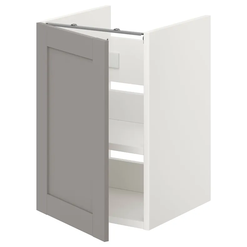 IKEA ENHET ЕНХЕТ, підлог шафа д / раковин з полиц / дврц, біла / сіра рамка, 40x42x60 см 993.211.20 фото №1